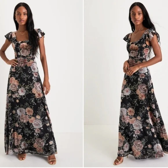 LULUS Sophisticated Romantic Sexy Elegant Burnout Floral Prom Wedding Maxi Dress - Picture 4 of 5